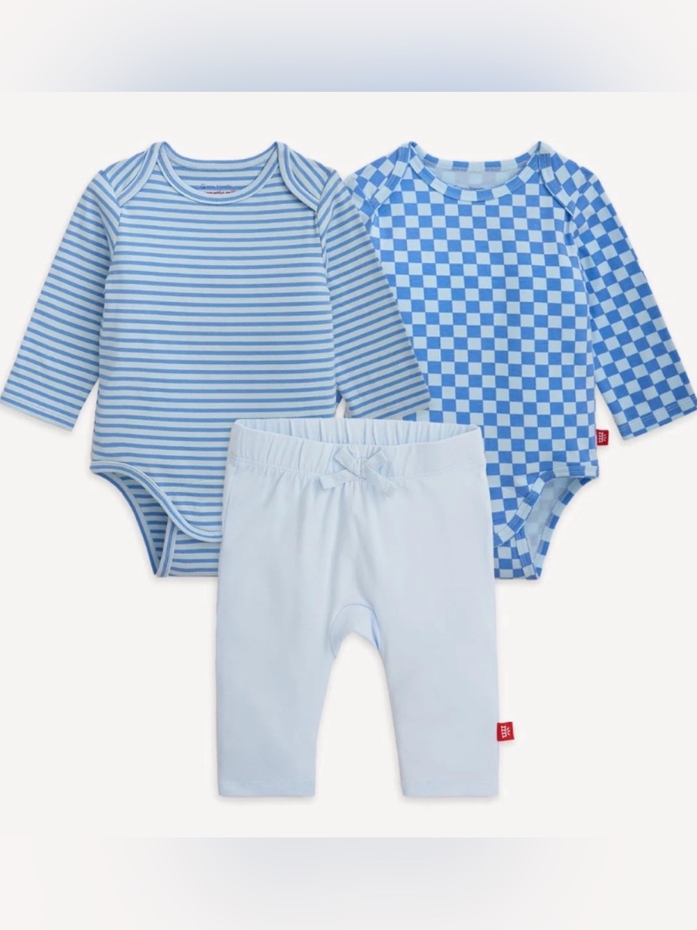NWT Magnetic Me Bodysuit + Pants Set - Blue Checks + Stripes 12-18